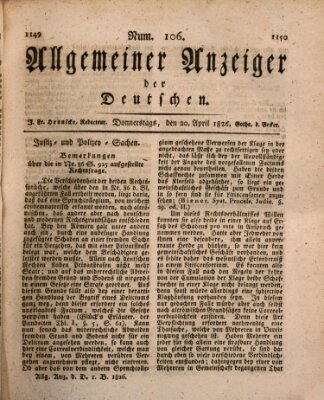 Allgemeiner Anzeiger der Deutschen Donnerstag 20. April 1826