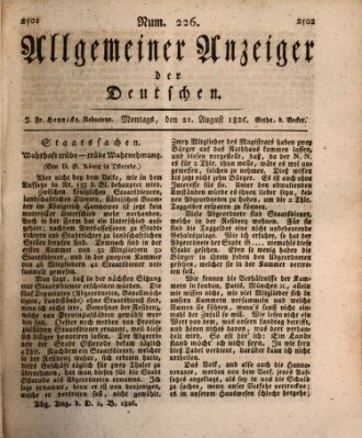 Allgemeiner Anzeiger der Deutschen Montag 21. August 1826