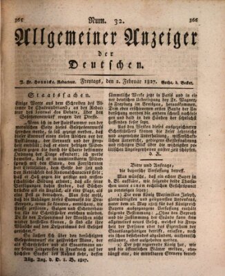 Allgemeiner Anzeiger der Deutschen Freitag 2. Februar 1827