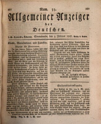 Allgemeiner Anzeiger der Deutschen Samstag 3. Februar 1827