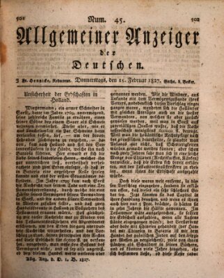 Allgemeiner Anzeiger der Deutschen Donnerstag 15. Februar 1827