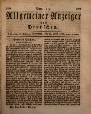Allgemeiner Anzeiger der Deutschen Sonntag 29. April 1827