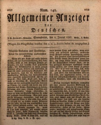 Allgemeiner Anzeiger der Deutschen Samstag 2. Juni 1827