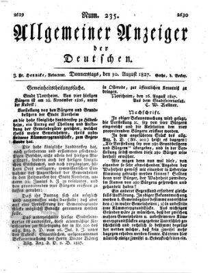 Allgemeiner Anzeiger der Deutschen Donnerstag 30. August 1827
