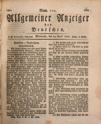 Allgemeiner Anzeiger der Deutschen Mittwoch 23. April 1828