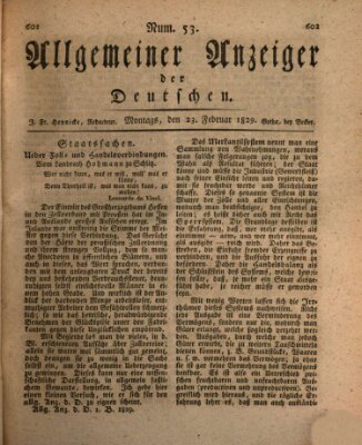 Allgemeiner Anzeiger der Deutschen Montag 23. Februar 1829