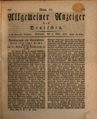 Allgemeiner Anzeiger der Deutschen Montag 9. März 1829