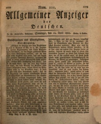 Allgemeiner Anzeiger der Deutschen Sonntag 12. April 1829