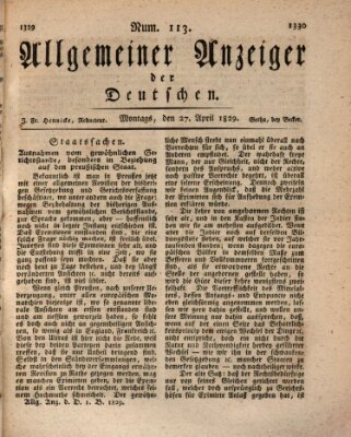 Allgemeiner Anzeiger der Deutschen Montag 27. April 1829