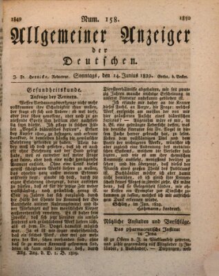 Allgemeiner Anzeiger der Deutschen Sonntag 14. Juni 1829