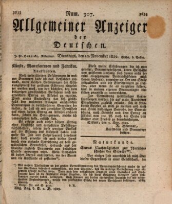 Allgemeiner Anzeiger der Deutschen Dienstag 10. November 1829