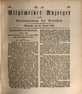 Allgemeiner Anzeiger und Nationalzeitung der Deutschen (Allgemeiner Anzeiger der Deutschen) Mittwoch 20. Januar 1830