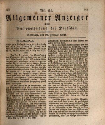 Allgemeiner Anzeiger und Nationalzeitung der Deutschen (Allgemeiner Anzeiger der Deutschen) Sonntag 21. Februar 1830