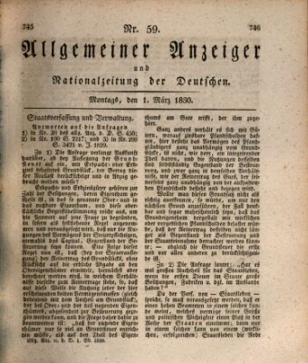 Allgemeiner Anzeiger und Nationalzeitung der Deutschen (Allgemeiner Anzeiger der Deutschen) Montag 1. März 1830