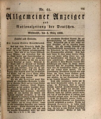 Allgemeiner Anzeiger und Nationalzeitung der Deutschen (Allgemeiner Anzeiger der Deutschen) Mittwoch 3. März 1830