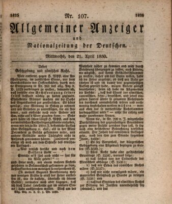 Allgemeiner Anzeiger und Nationalzeitung der Deutschen (Allgemeiner Anzeiger der Deutschen) Mittwoch 21. April 1830