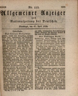 Allgemeiner Anzeiger und Nationalzeitung der Deutschen (Allgemeiner Anzeiger der Deutschen) Dienstag 27. April 1830