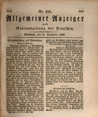 Allgemeiner Anzeiger und Nationalzeitung der Deutschen (Allgemeiner Anzeiger der Deutschen) Dienstag 21. September 1830