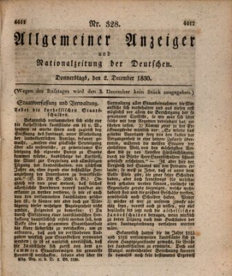 Allgemeiner Anzeiger und Nationalzeitung der Deutschen (Allgemeiner Anzeiger der Deutschen) Donnerstag 2. Dezember 1830