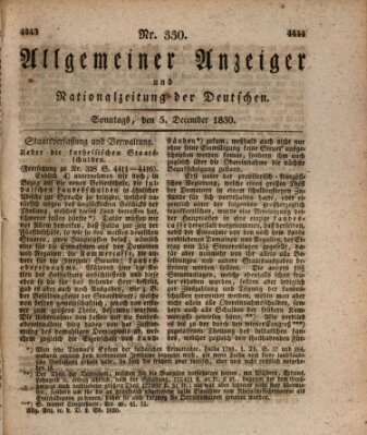 Allgemeiner Anzeiger und Nationalzeitung der Deutschen (Allgemeiner Anzeiger der Deutschen) Sonntag 5. Dezember 1830