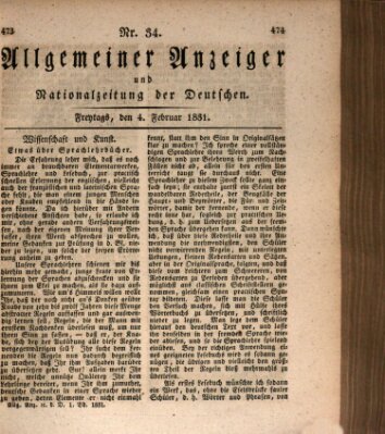 Allgemeiner Anzeiger und Nationalzeitung der Deutschen (Allgemeiner Anzeiger der Deutschen) Freitag 4. Februar 1831