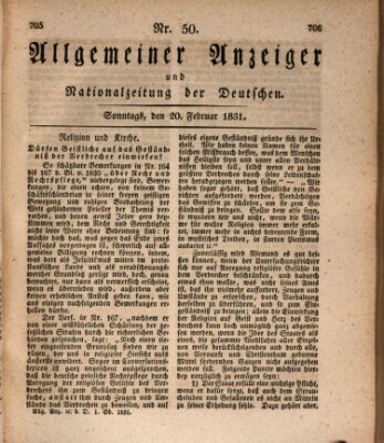 Allgemeiner Anzeiger und Nationalzeitung der Deutschen (Allgemeiner Anzeiger der Deutschen) Sonntag 20. Februar 1831