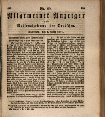 Allgemeiner Anzeiger und Nationalzeitung der Deutschen (Allgemeiner Anzeiger der Deutschen) Dienstag 1. März 1831