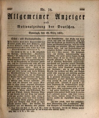 Allgemeiner Anzeiger und Nationalzeitung der Deutschen (Allgemeiner Anzeiger der Deutschen) Sonntag 20. März 1831