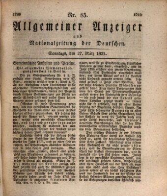 Allgemeiner Anzeiger und Nationalzeitung der Deutschen (Allgemeiner Anzeiger der Deutschen) Sonntag 27. März 1831