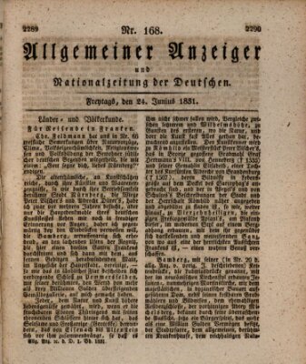 Allgemeiner Anzeiger und Nationalzeitung der Deutschen (Allgemeiner Anzeiger der Deutschen) Freitag 24. Juni 1831