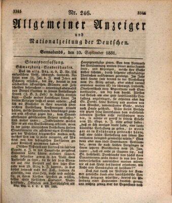Allgemeiner Anzeiger und Nationalzeitung der Deutschen (Allgemeiner Anzeiger der Deutschen) Samstag 10. September 1831