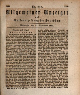 Allgemeiner Anzeiger und Nationalzeitung der Deutschen (Allgemeiner Anzeiger der Deutschen) Mittwoch 21. September 1831
