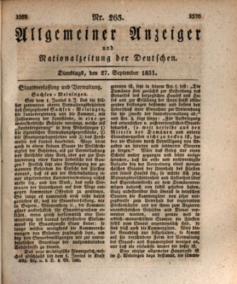 Allgemeiner Anzeiger und Nationalzeitung der Deutschen (Allgemeiner Anzeiger der Deutschen) Dienstag 27. September 1831