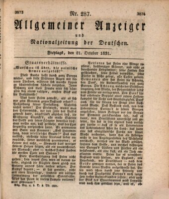 Allgemeiner Anzeiger und Nationalzeitung der Deutschen (Allgemeiner Anzeiger der Deutschen) Freitag 21. Oktober 1831