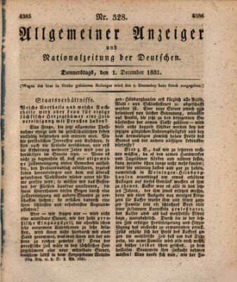 Allgemeiner Anzeiger und Nationalzeitung der Deutschen (Allgemeiner Anzeiger der Deutschen) Donnerstag 1. Dezember 1831