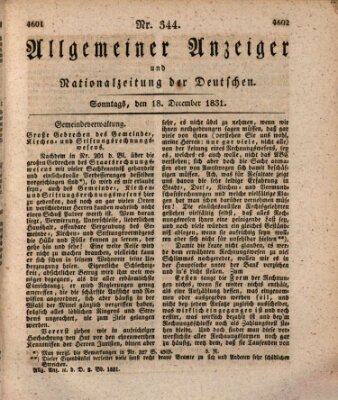 Allgemeiner Anzeiger und Nationalzeitung der Deutschen (Allgemeiner Anzeiger der Deutschen) Sonntag 18. Dezember 1831