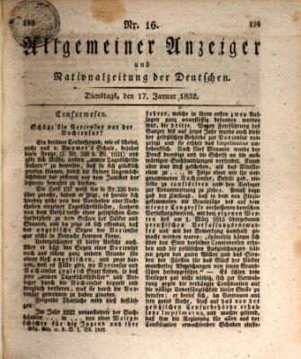 Allgemeiner Anzeiger und Nationalzeitung der Deutschen (Allgemeiner Anzeiger der Deutschen) Dienstag 17. Januar 1832