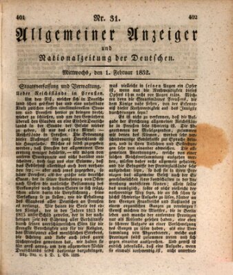 Allgemeiner Anzeiger und Nationalzeitung der Deutschen (Allgemeiner Anzeiger der Deutschen) Mittwoch 1. Februar 1832