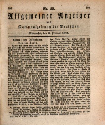 Allgemeiner Anzeiger und Nationalzeitung der Deutschen (Allgemeiner Anzeiger der Deutschen) Mittwoch 8. Februar 1832