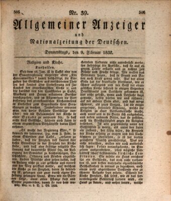 Allgemeiner Anzeiger und Nationalzeitung der Deutschen (Allgemeiner Anzeiger der Deutschen) Donnerstag 9. Februar 1832