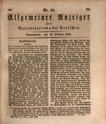 Allgemeiner Anzeiger und Nationalzeitung der Deutschen (Allgemeiner Anzeiger der Deutschen) Samstag 25. Februar 1832