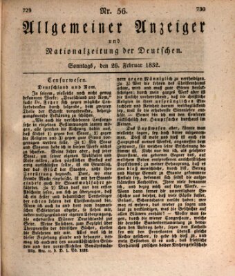 Allgemeiner Anzeiger und Nationalzeitung der Deutschen (Allgemeiner Anzeiger der Deutschen) Sonntag 26. Februar 1832