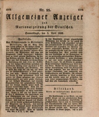Allgemeiner Anzeiger und Nationalzeitung der Deutschen (Allgemeiner Anzeiger der Deutschen) Donnerstag 5. April 1832
