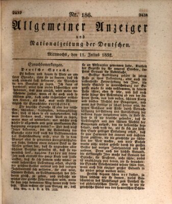 Allgemeiner Anzeiger und Nationalzeitung der Deutschen (Allgemeiner Anzeiger der Deutschen) Mittwoch 11. Juli 1832