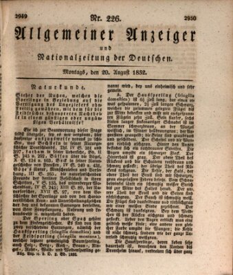 Allgemeiner Anzeiger und Nationalzeitung der Deutschen (Allgemeiner Anzeiger der Deutschen) Montag 20. August 1832