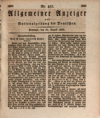 Allgemeiner Anzeiger und Nationalzeitung der Deutschen (Allgemeiner Anzeiger der Deutschen) Freitag 31. August 1832