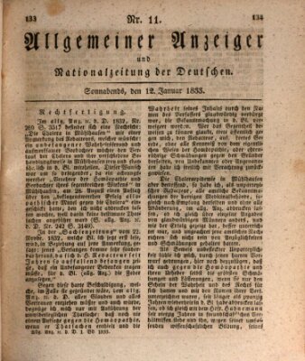 Allgemeiner Anzeiger und Nationalzeitung der Deutschen (Allgemeiner Anzeiger der Deutschen) Samstag 12. Januar 1833