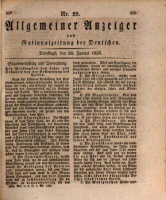Allgemeiner Anzeiger und Nationalzeitung der Deutschen (Allgemeiner Anzeiger der Deutschen) Dienstag 29. Januar 1833