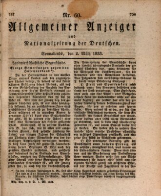 Allgemeiner Anzeiger und Nationalzeitung der Deutschen (Allgemeiner Anzeiger der Deutschen) Samstag 2. März 1833
