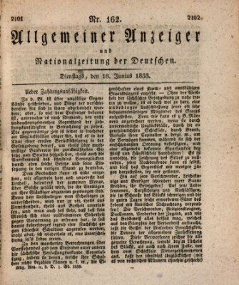 Allgemeiner Anzeiger und Nationalzeitung der Deutschen (Allgemeiner Anzeiger der Deutschen) Dienstag 18. Juni 1833